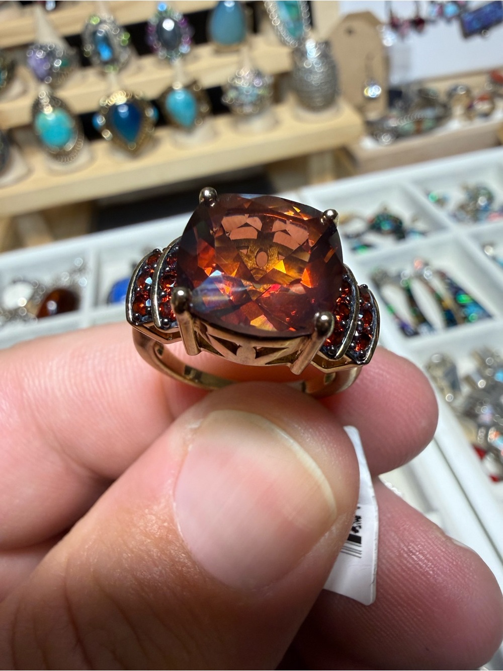 Cushion-Cut Garnet-Red Statement Ring in Warm Metal